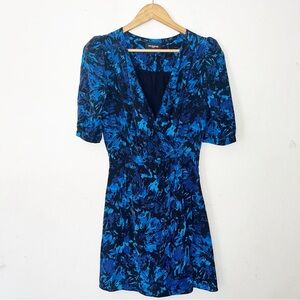 THE KOOPLES Firework Printed 100% Silk Faux Wrap Dress Sz 1 US 4 Mini Blue